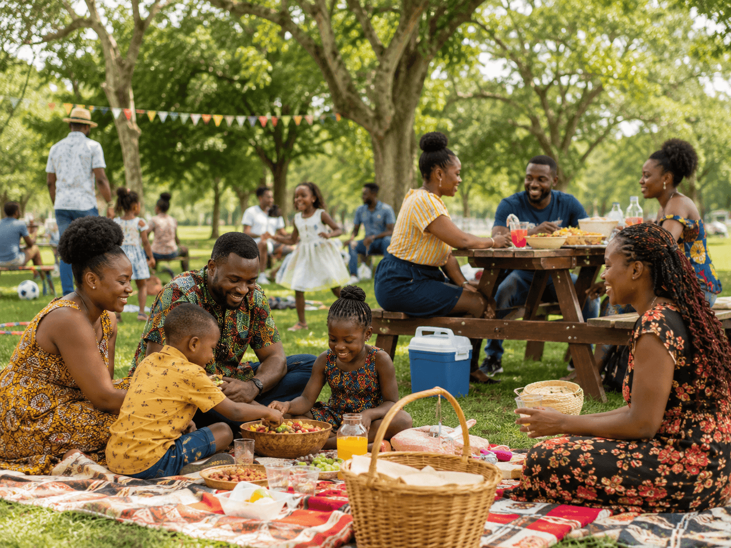 Community members enjoying outdoor family picnic activities